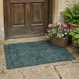 3' X 5' Teal Blue And Graphite Oriental Washable Indoor Outdoor Area Rug