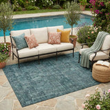 5' X 8' Teal Blue And Graphite Oriental Washable Indoor Outdoor Area Rug