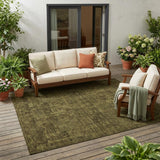5' X 8' Walnut And Gold Oriental Washable Indoor Outdoor Area Rug