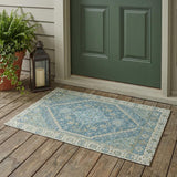 3' X 5' Aqua And Teal Blue Oriental Washable Indoor Outdoor Area Rug