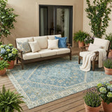5' X 8' Aqua And Teal Blue Oriental Washable Indoor Outdoor Area Rug