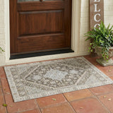 3' X 5' Brown And Silver Oriental Washable Indoor Outdoor Area Rug