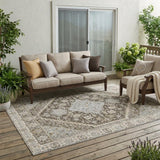 5' X 8' Brown And Silver Oriental Washable Indoor Outdoor Area Rug
