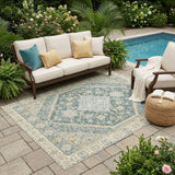 5' X 8' Fern Green And Green Oriental Washable Indoor Outdoor Area Rug