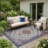 5' X 8' Linen And Ivory Oriental Washable Indoor Outdoor Area Rug