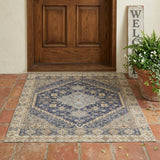 3' X 5' Navy Blue And Blue Oriental Washable Indoor Outdoor Area Rug