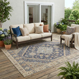 5' X 8' Navy Blue And Blue Oriental Washable Indoor Outdoor Area Rug