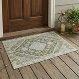 3' X 5' Olive Green And Green Oriental Washable Indoor Outdoor Area Rug