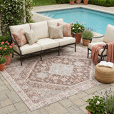 5' X 8' Orange And Beige Oriental Washable Indoor Outdoor Area Rug