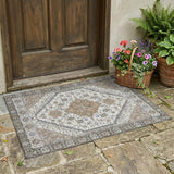 3' X 5' Pearl And Ivory Oriental Washable Indoor Outdoor Area Rug