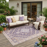 5' X 8' Purple And Blush Oriental Washable Indoor Outdoor Area Rug