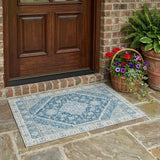 3' X 5' Teal Blue And Silver Oriental Washable Indoor Outdoor Area Rug