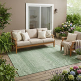 5' X 8' Green And Ivory Striped Washable Indoor Outdoor Area Rug