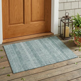 3' X 5' Aqua And Teal Blue Striped Washable Indoor Outdoor Area Rug