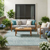 5' X 8' Aqua And Teal Blue Striped Washable Indoor Outdoor Area Rug