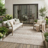 5' X 8' Beige And Brown Striped Washable Indoor Outdoor Area Rug