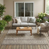 5' X 8' Brown And Beige Striped Washable Indoor Outdoor Area Rug