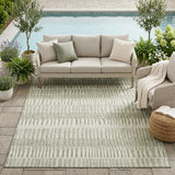 5' X 8' Sage And Green Striped Washable Indoor Outdoor Area Rug