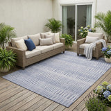 5' X 8' Sky Blue And Blue Striped Washable Indoor Outdoor Area Rug