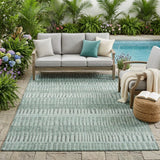 5' X 8' Teal Blue And Silver Striped Washable Indoor Outdoor Area Rug