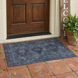 3' X 5' Denim Blue And Blue Oriental Washable Indoor Outdoor Area Rug