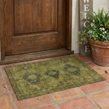 3' X 5' Gold And Walnut Oriental Washable Indoor Outdoor Area Rug