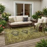 5' X 8' Gold And Walnut Oriental Washable Indoor Outdoor Area Rug