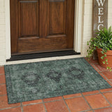 3' X 5' Mint Green And Green Oriental Washable Indoor Outdoor Area Rug
