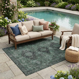5' X 8' Mint Green And Green Oriental Washable Indoor Outdoor Area Rug