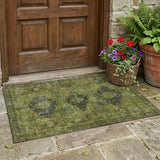 3' X 5' Olive Green And Green Oriental Washable Indoor Outdoor Area Rug