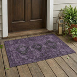 3' X 5' Plum And Purple Oriental Washable Indoor Outdoor Area Rug