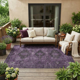 5' X 8' Plum And Purple Oriental Washable Indoor Outdoor Area Rug