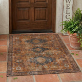 3' X 5' Rust And Orange Oriental Washable Indoor Outdoor Area Rug