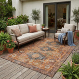 5' X 8' Rust And Orange Oriental Washable Indoor Outdoor Area Rug