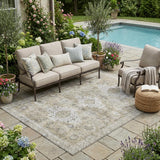 5' X 8' Beige And Brown Oriental Washable Indoor Outdoor Area Rug
