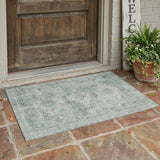 3' X 5' Mint Green And Green Oriental Washable Indoor Outdoor Area Rug