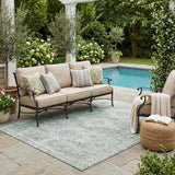 5' X 8' Mint Green And Green Oriental Washable Indoor Outdoor Area Rug