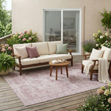 5' X 8' Pink And Blush Oriental Washable Indoor Outdoor Area Rug