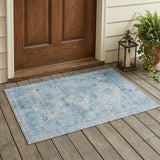3' X 5' Sky Blue And Blue Oriental Washable Indoor Outdoor Area Rug