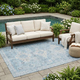 5' X 8' Sky Blue And Blue Oriental Washable Indoor Outdoor Area Rug