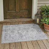 3' X 5' Silver And Gray Oriental Washable Indoor Outdoor Area Rug