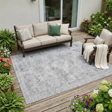 5' X 8' Silver And Gray Oriental Washable Indoor Outdoor Area Rug