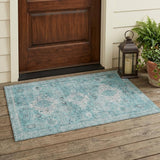 3' X 5' Turquoise And Teal Blue Oriental Washable Indoor Outdoor Area Rug