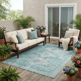 5' X 8' Turquoise And Teal Blue Oriental Washable Indoor Outdoor Area Rug