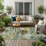 5' X 8' Green And Brown Abstract Washable Indoor Outdoor Area Rug