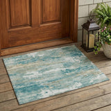 3' X 5' Aqua And Teal Blue Abstract Washable Indoor Outdoor Area Rug