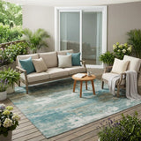 5' X 8' Aqua And Teal Blue Abstract Washable Indoor Outdoor Area Rug