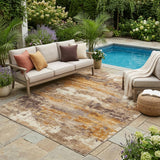 5' X 8' Brown And Copper Abstract Washable Indoor Outdoor Area Rug