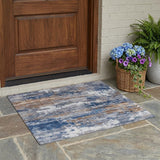 3' X 5' Blue And Graphite Abstract Washable Indoor Outdoor Area Rug