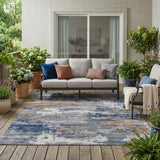 5' X 8' Blue And Graphite Abstract Washable Indoor Outdoor Area Rug